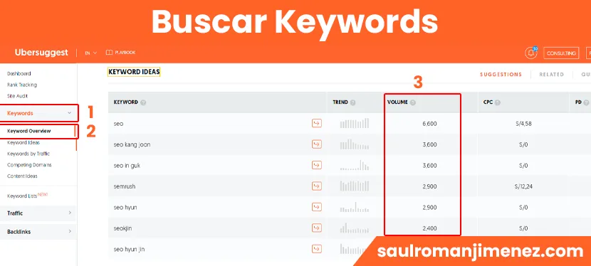 buscar keywords con ubersuggest