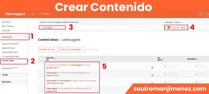 como crear contenido con ubersuggest