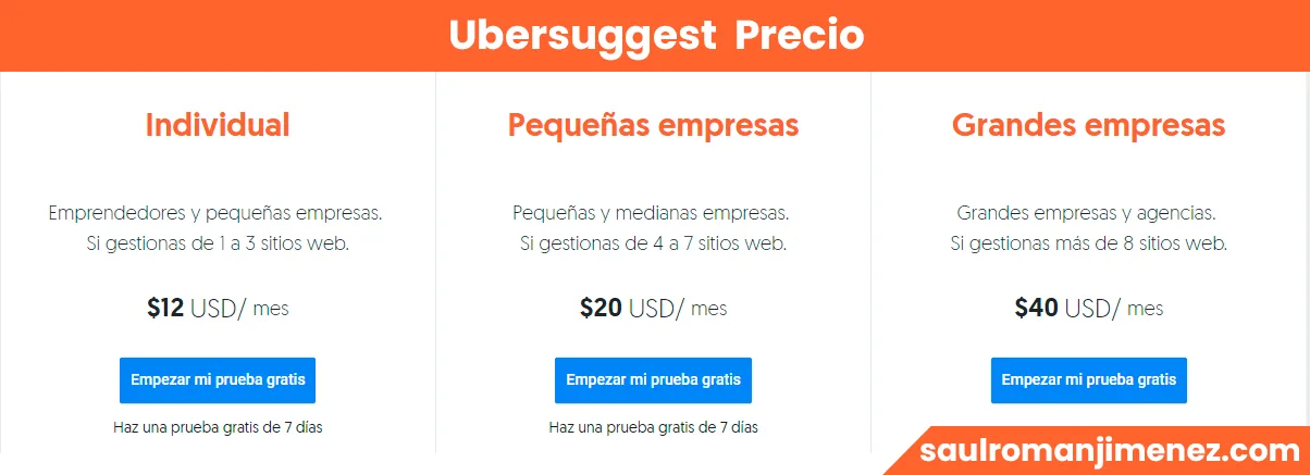 ubersuggest precio pricing